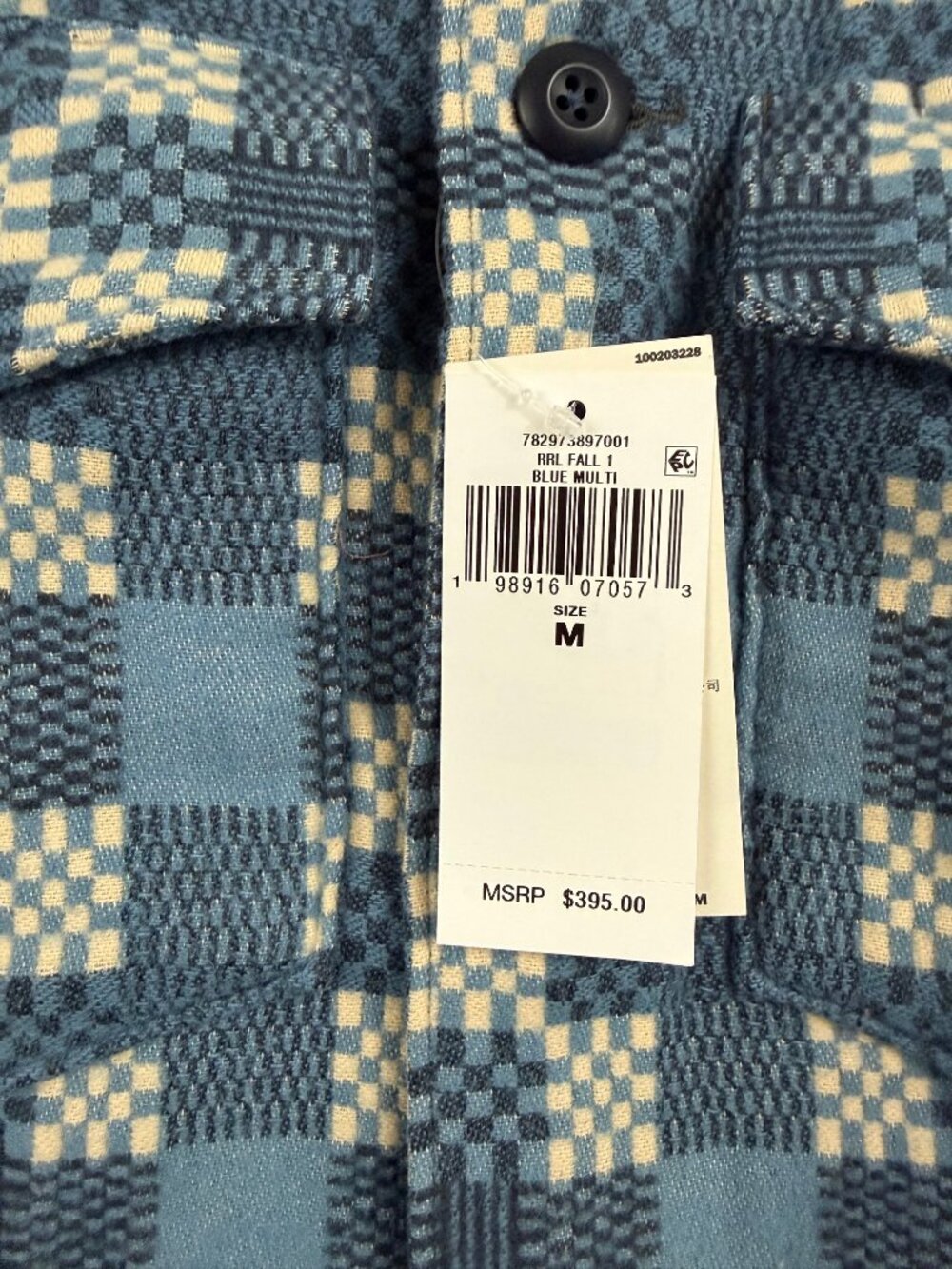 RRL Patterned Jacquard Overshirt Medium NWT Indigo Plaid - Picture 5 of 5